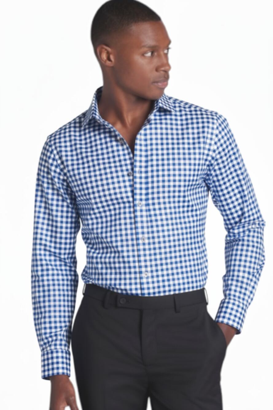 Awearness Kenneth Cole 16.5 Neck 32/33 Large Blue/ White Gingham Button Up Shirt